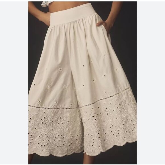 Anthropologie Maeve Embroidered Skirty Culottes White XS - Picture 2 of 6
